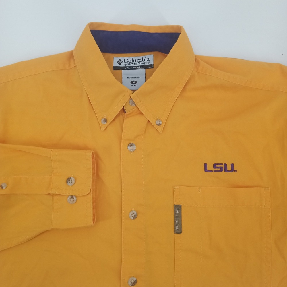 Columbia LSU Tigers Mens Medium Gold Long Sleeve Button Down Shirt NCAA Fan Wear